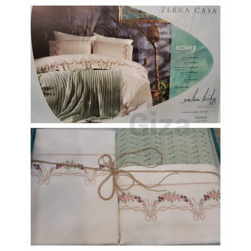 Комплект постельное белье с покрывалом Zebra Casa FLOWER MINT фото 2