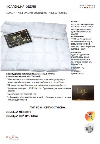 Одеяло Traumina LUXURY DAUNE No.1 Легкое (WK2) фото 2
